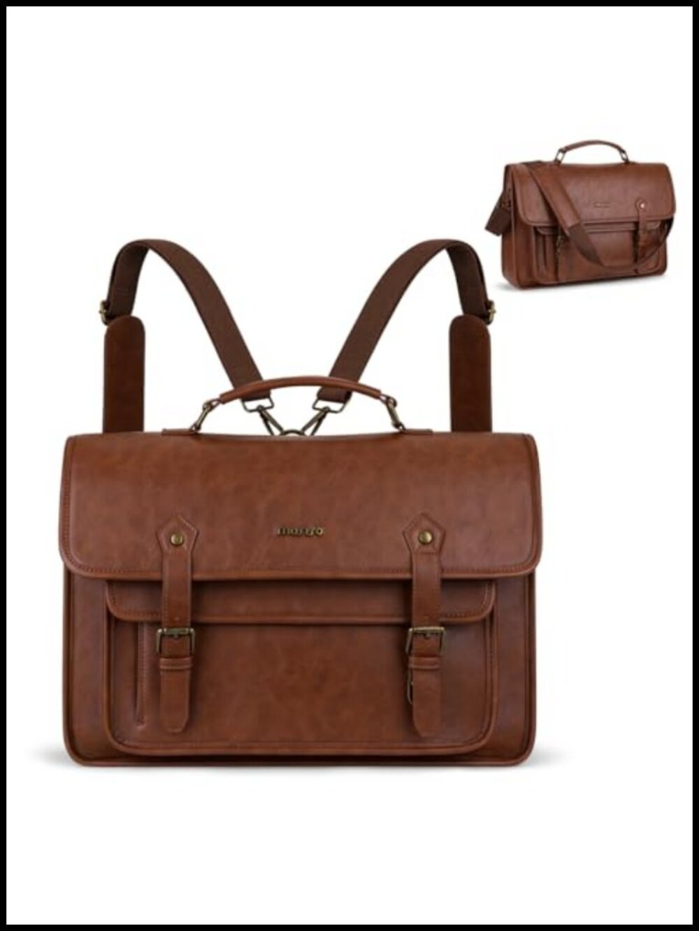 PU Leather Laptop Messenger Bag 15.6 inch 3 in 1 Convertible Shoulder Backpack